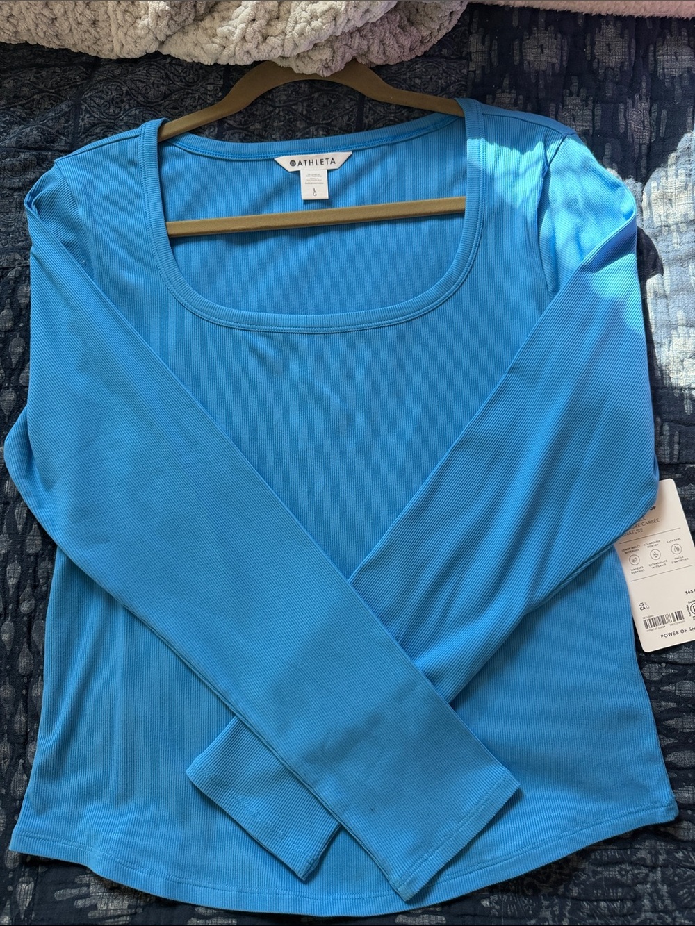 Athleta Bright Blue Long Sleeve Scoop Neck Top